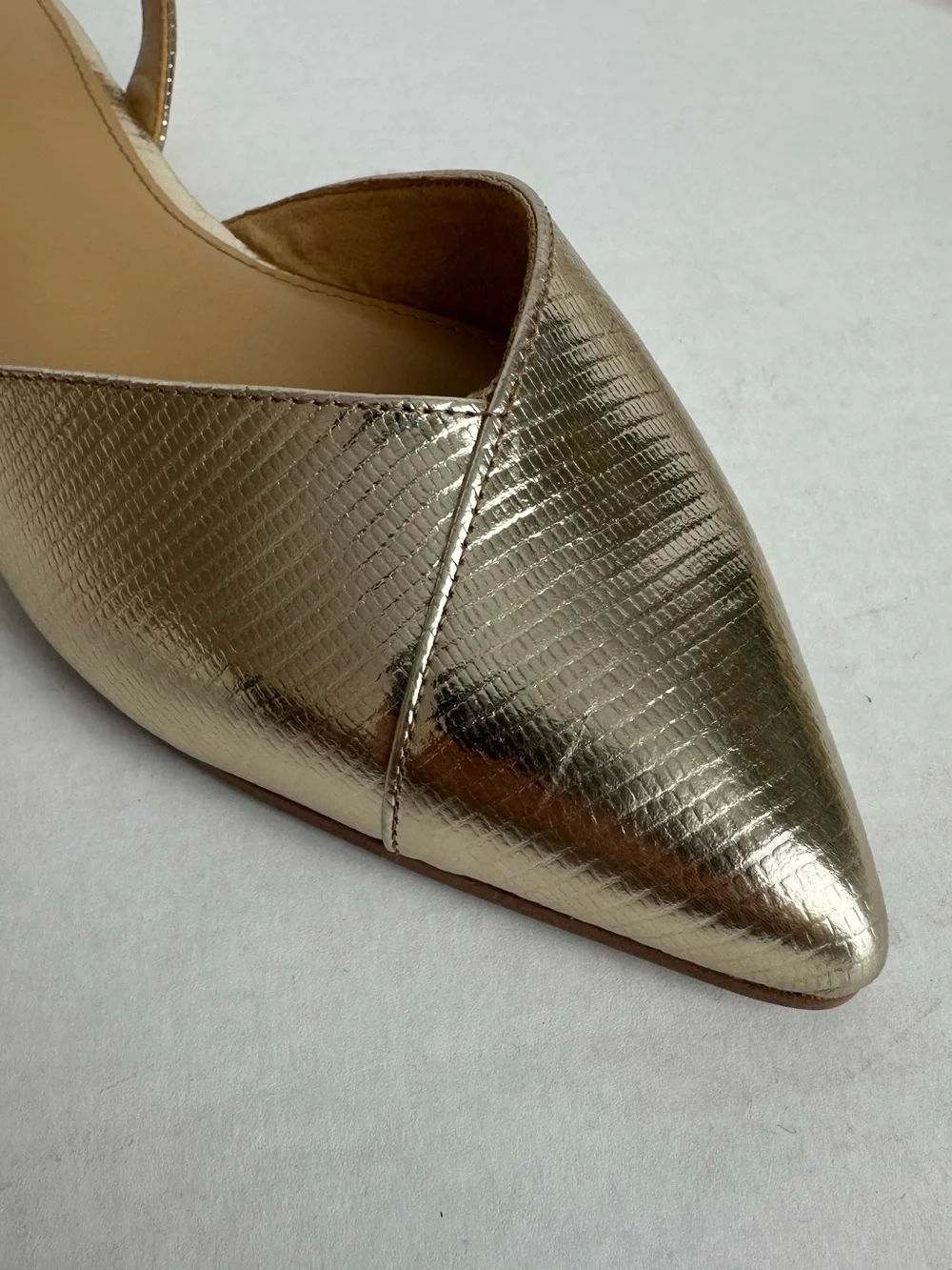 Crew Factory Metallic Gold Lizard Slingback Flats Pointed Toe Women’s 7.5